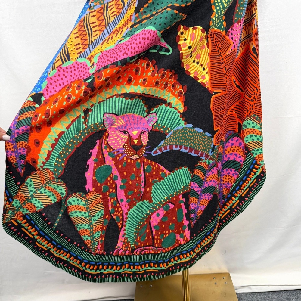 NWOT Farm Rio Black Cool Leopards Maxi Dress Linen Blend Size M Boho Maximalist - Picture 7 of 12